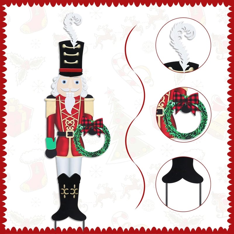VCUTEKA Christmas Yard Sign Decorations Outdoor Christmas Nutcracker Wreath Yard Signs with Metal Stakes for Xmas Holiday Party Lawn Sign Garden Decor Outdoor Yard Signs - Image 5